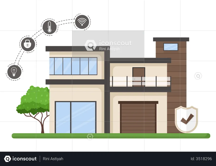 Smart home with smart security technology  Illustration