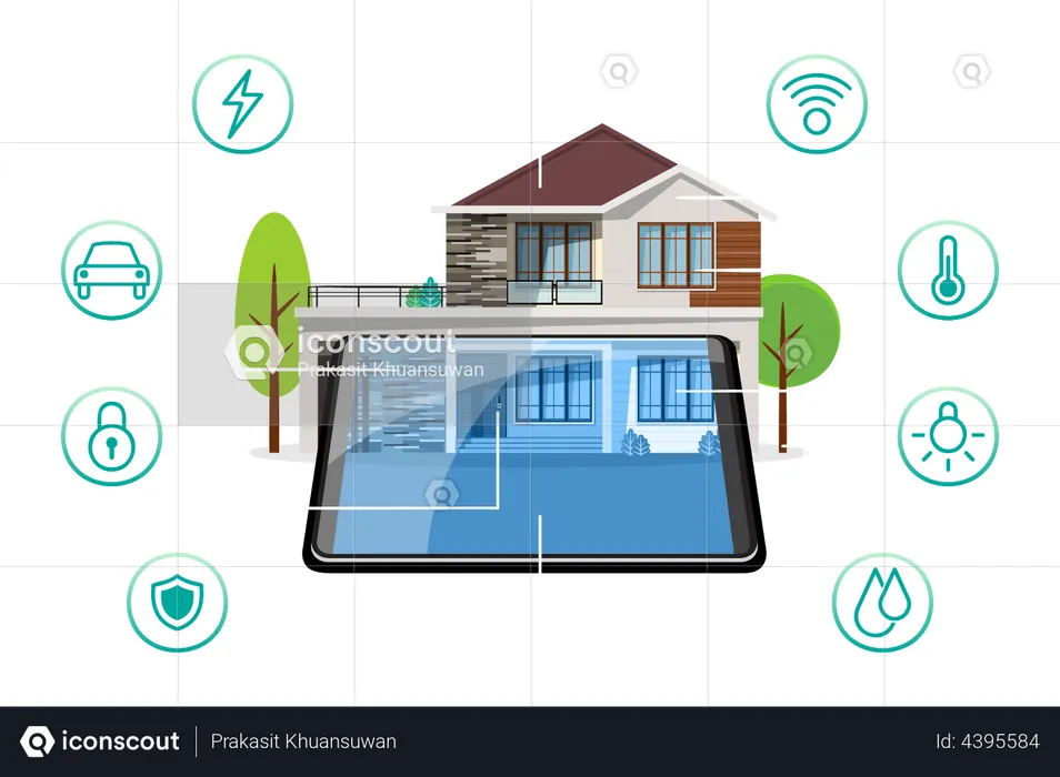 Smart house with smart device  Illustration