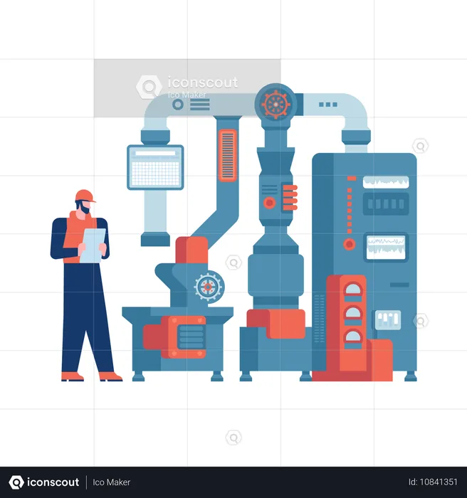 Smart Industry Fabrikarbeiter oder Ingenieur arbeitet in der Anlage  Illustration