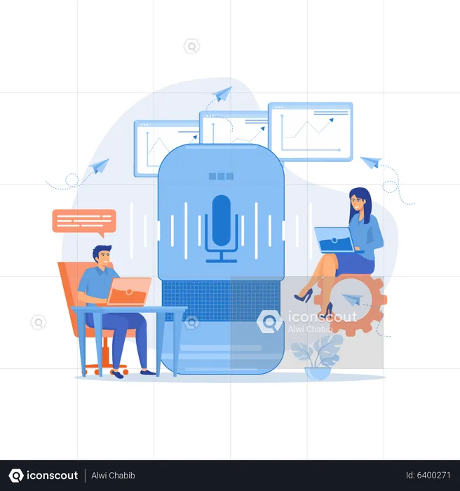 Smart speaker used by office workers  Illustration
