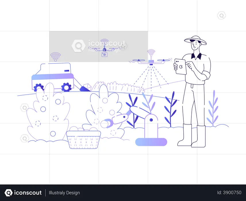 Smart technology using by modern farmer  Illustration