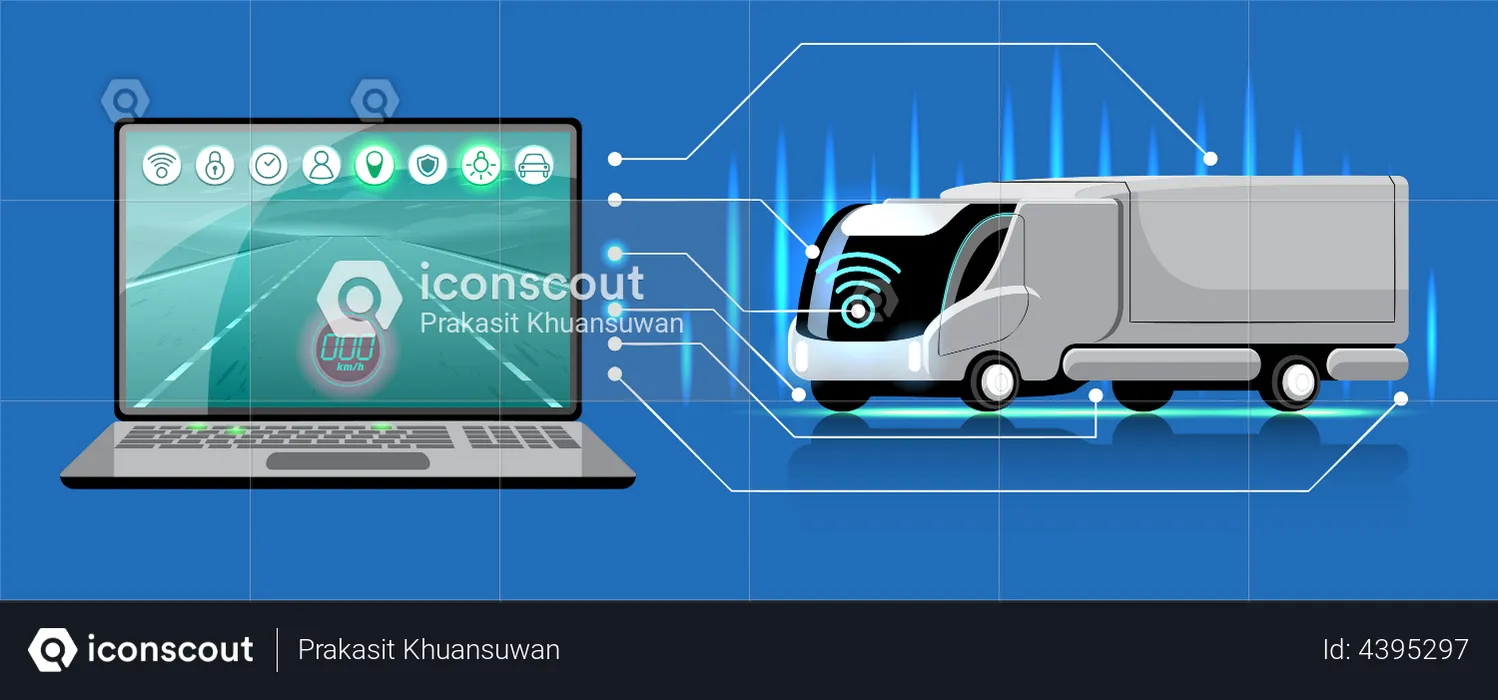 Smart Truck connected with laptop  Illustration