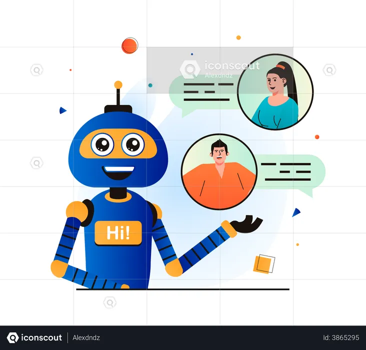 Smart virtual assistant communicating with people  Illustration