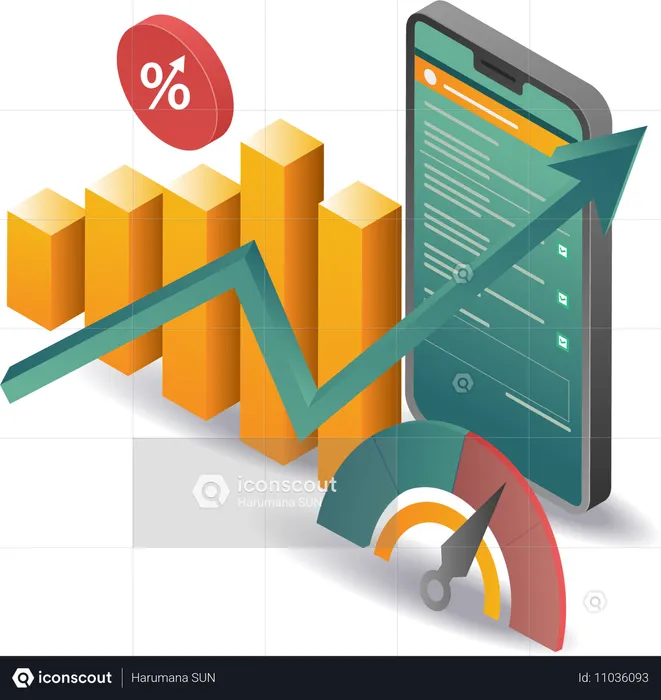 Smartphone application data analysis bar graph  Illustration