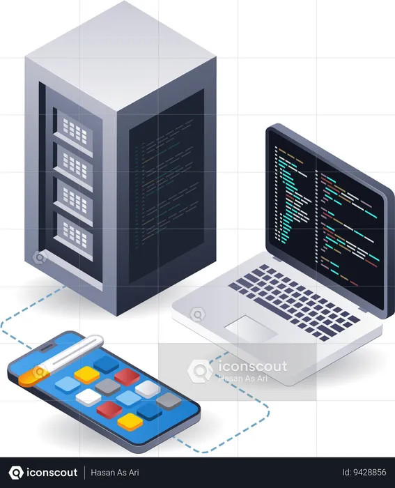 Smartphone application technology data server  Illustration