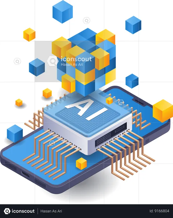 Smartphone artificial intelligence blockchain  Illustration