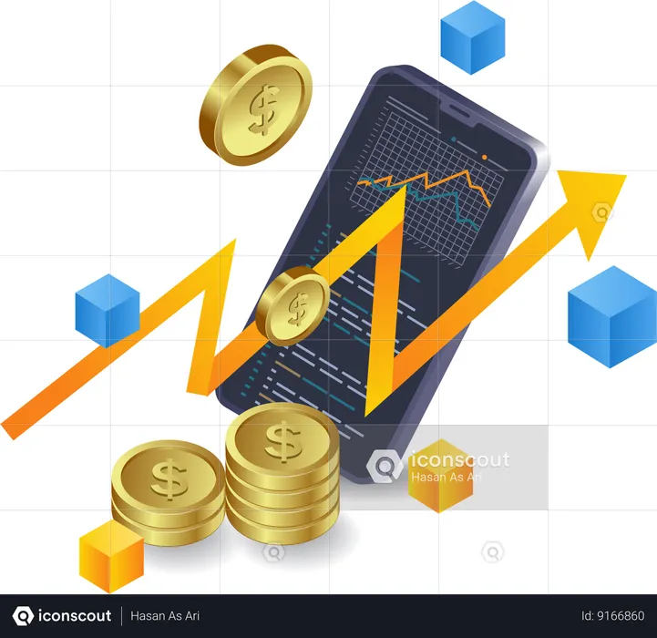 Smartphone blockchain business analysis  Illustration