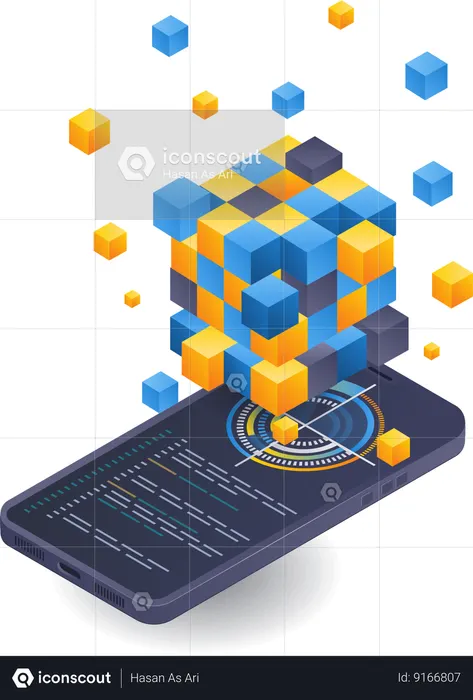 Smartphone blockchain business analysis control  Illustration