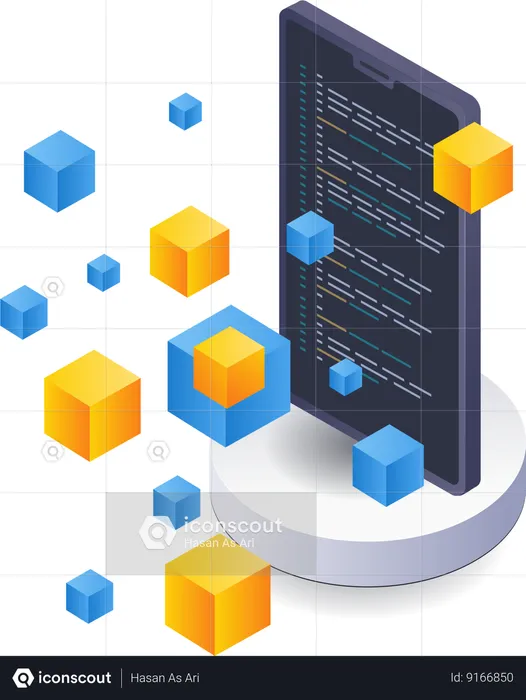 Smartphone blockchain management  Illustration