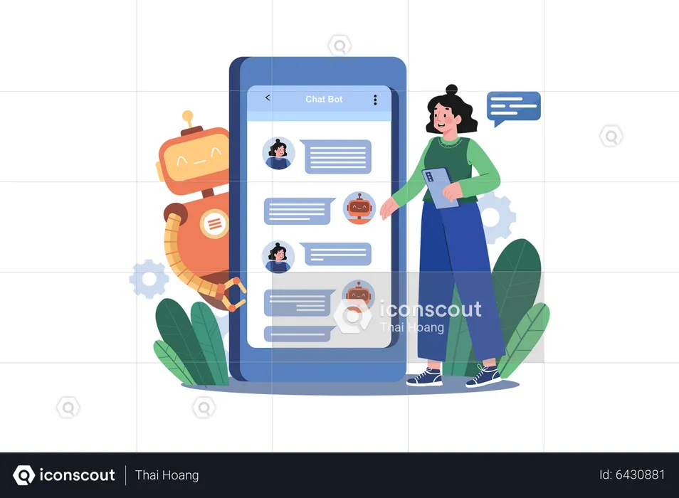 Smartphone Bot Chat Service  Illustration