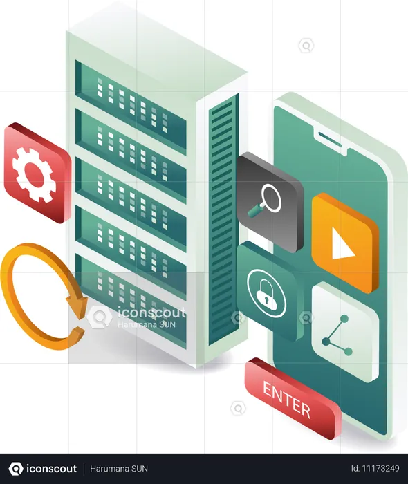 Smartphone data cloud server application  Illustration