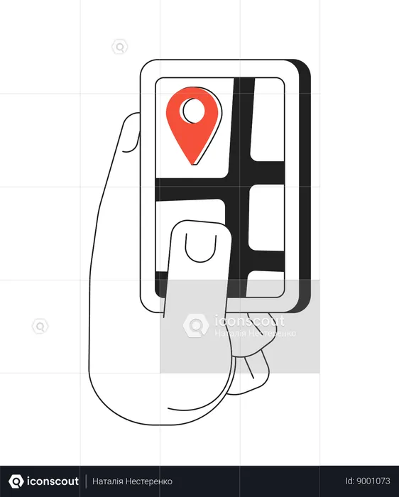 Mão segurando smartphone com GPS  Ilustração