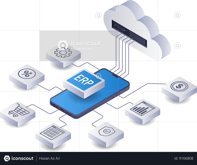 Smartphone erp system business  Illustration