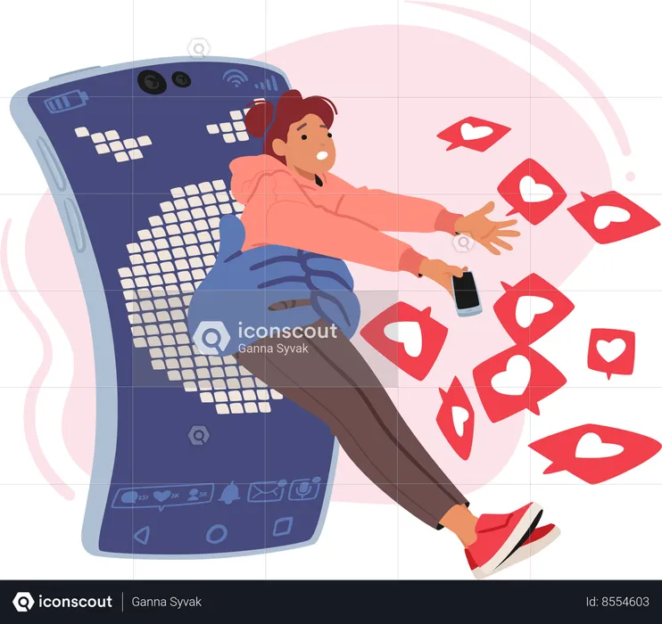 Smartphone Holds Woman  Illustration