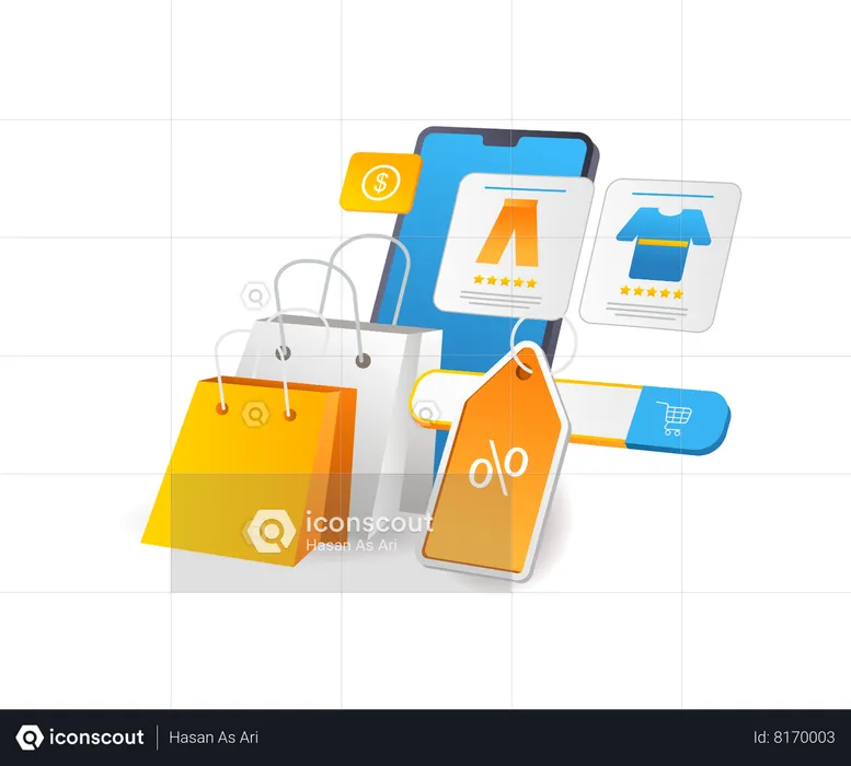 Smartphone online shopping application  Illustration