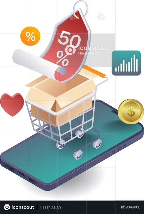 Smartphone-Technologie bei Online-Shopping-Rabatten  Illustration