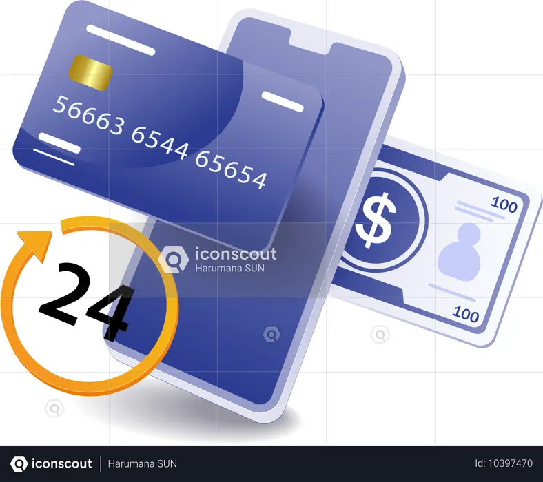 Smartphone with credit card and cash  Illustration