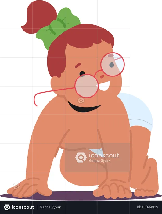 Smiley-Baby mit heller Schleife und runder Brille  Illustration