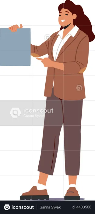 Smiling Business Woman Show Empty Banner  Illustration