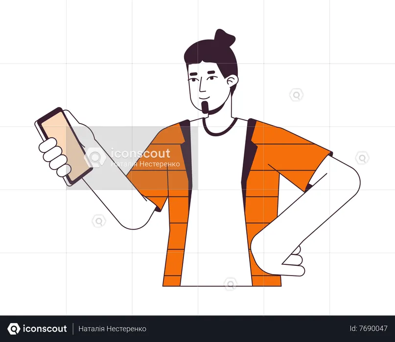 Smiling caucasian man looking on smartphone  Illustration