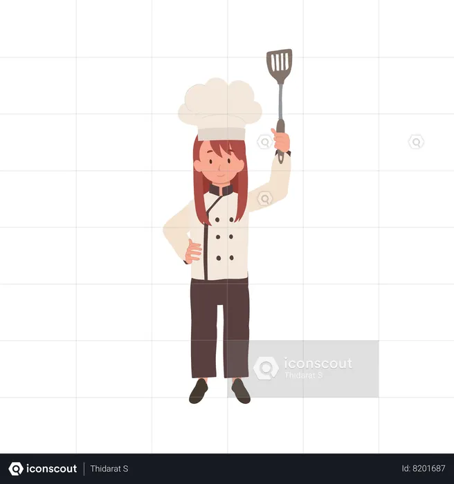 Smiling Child Chef with Flipper  Illustration