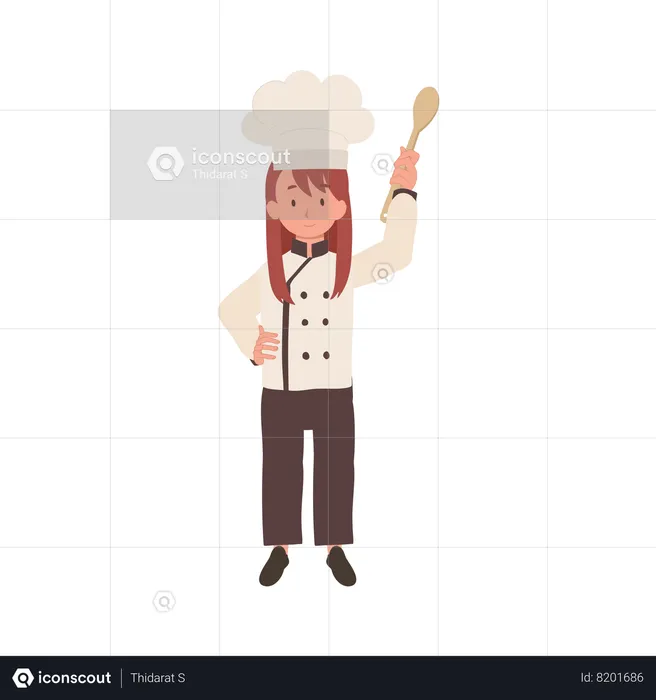 Smiling Child Chef with Spatula  Illustration