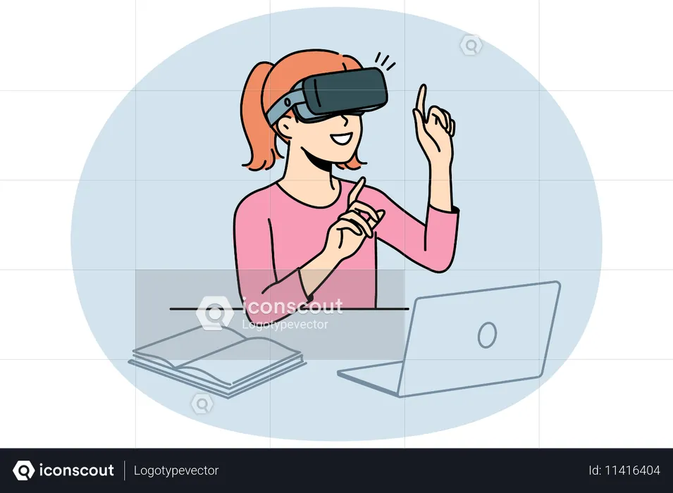 Smiling child studying with VR glasses  Illustration