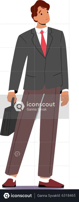 Smiling Confident Businessman with Briefcase in Hand  Illustration