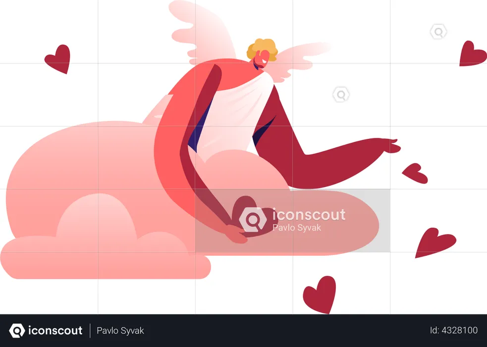Smiling Cupid Man with Wings  Illustration