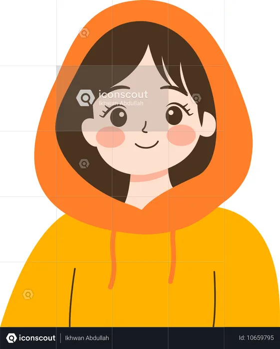 Smiling Cute Beautiful Girl  Wearing Hoodie Warm Clothes  Illustration