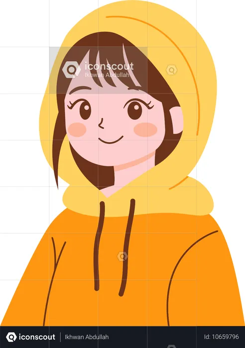 Smiling Cute Beautiful Girl  Wearing Hoodie Warm Clothes  Illustration