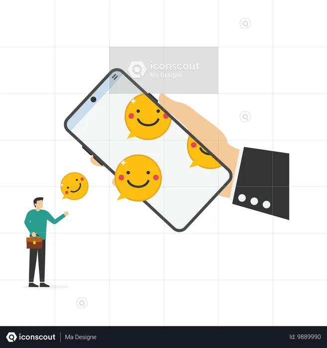 Smiling face symbols fall from a smartphone  Illustration