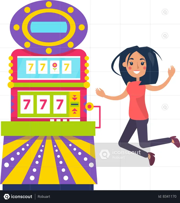 Smiling female winning jackpot  Illustration