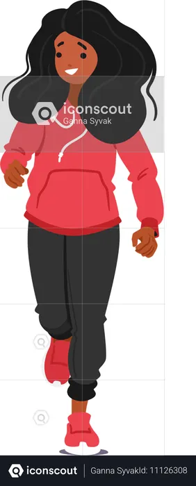 Smiling Girl Character Running In Hoodie And Pants  Illustration