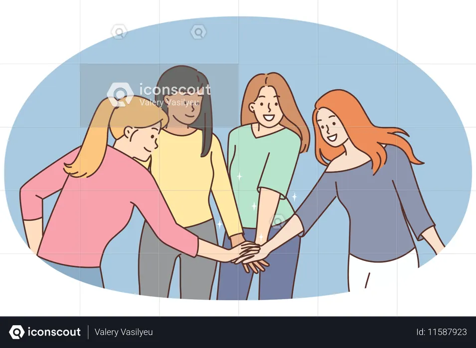 Smiling girls join hands show unity and leadership  Illustration