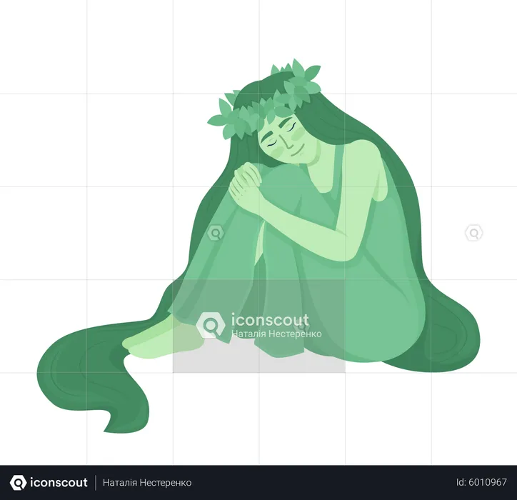 Smiling green goddess  Illustration