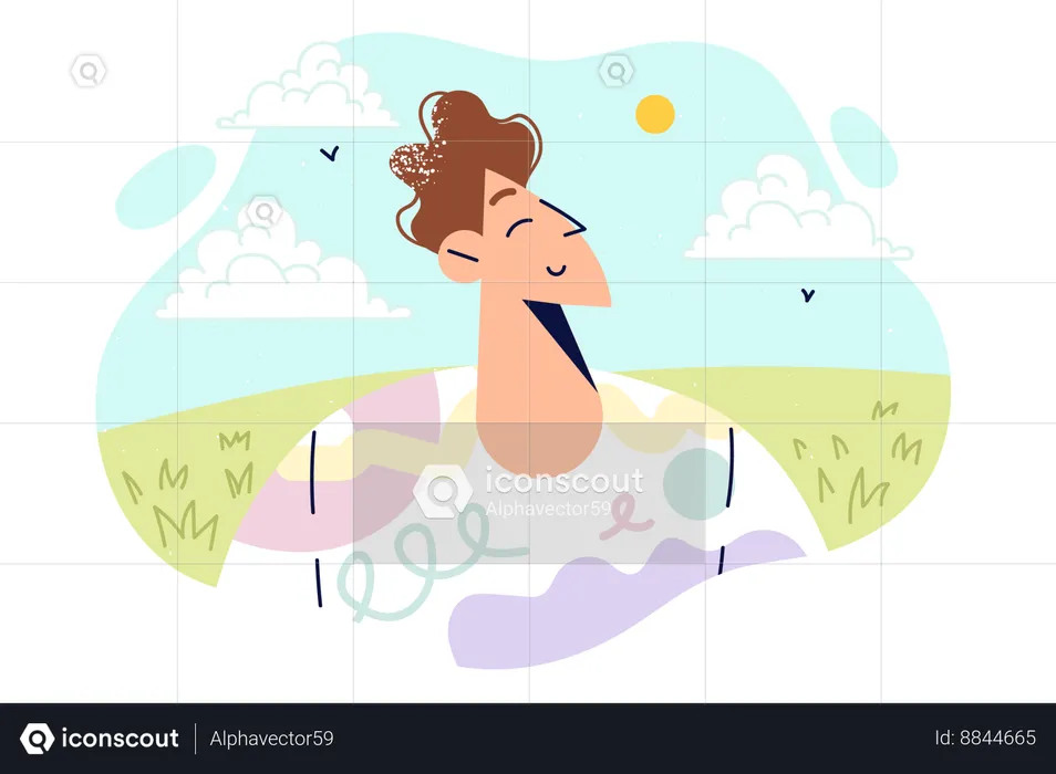 Smiling guy enjoying summer weather  Illustration