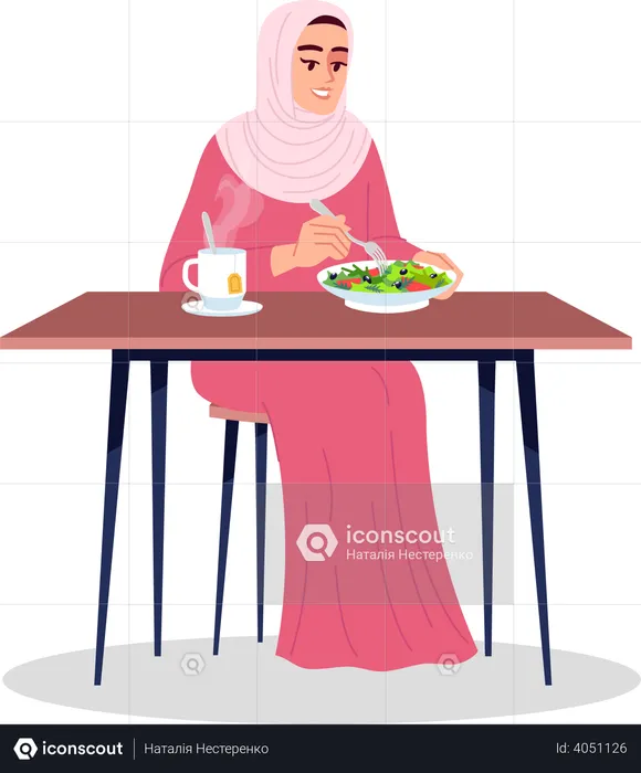 Smiling Lady Eating Healthy Salad  Illustration