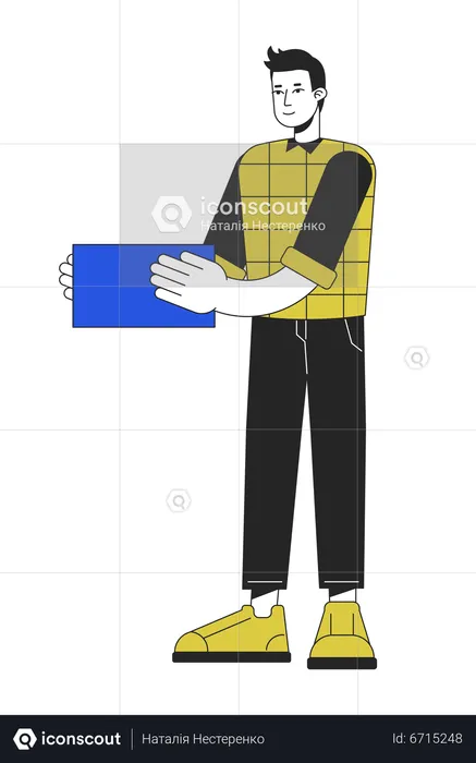 Smiling man with blue block  Illustration