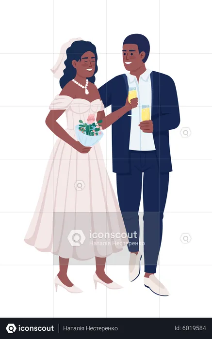 Smiling married couple celebrating wedding  Illustration