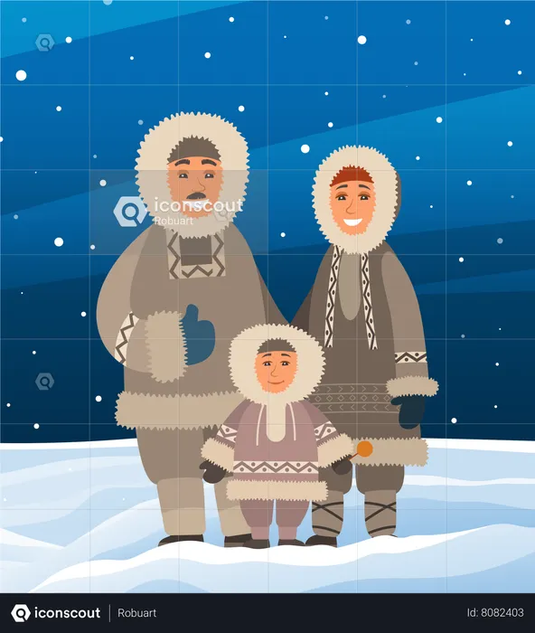 Smiling Parents With Son Standing Together  Illustration