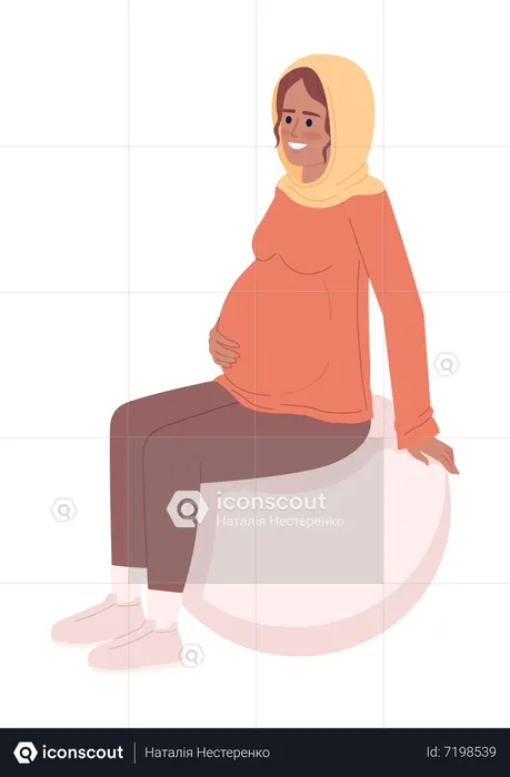 Smiling pregnant woman sitting on exercise ball  Illustration