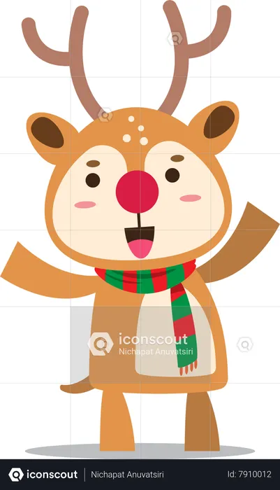 Smiling reindeer with christmas scarf welcoming  Illustration