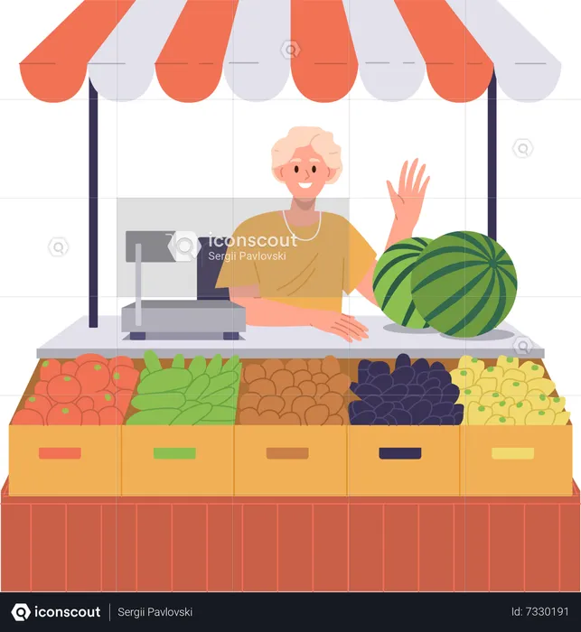 Smiling salesman offering fresh organic veggies  Illustration