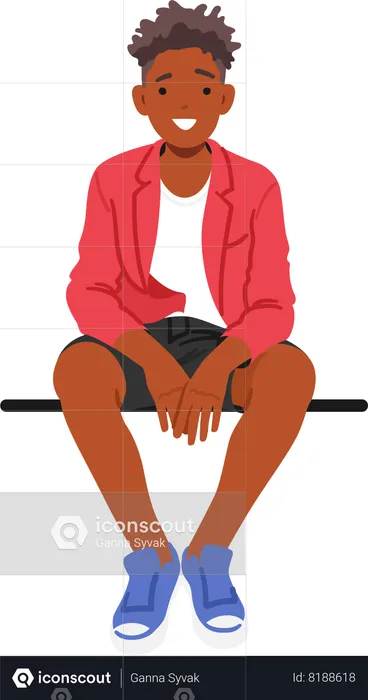 Smiling Teenage Boy Perches On Bench  Illustration