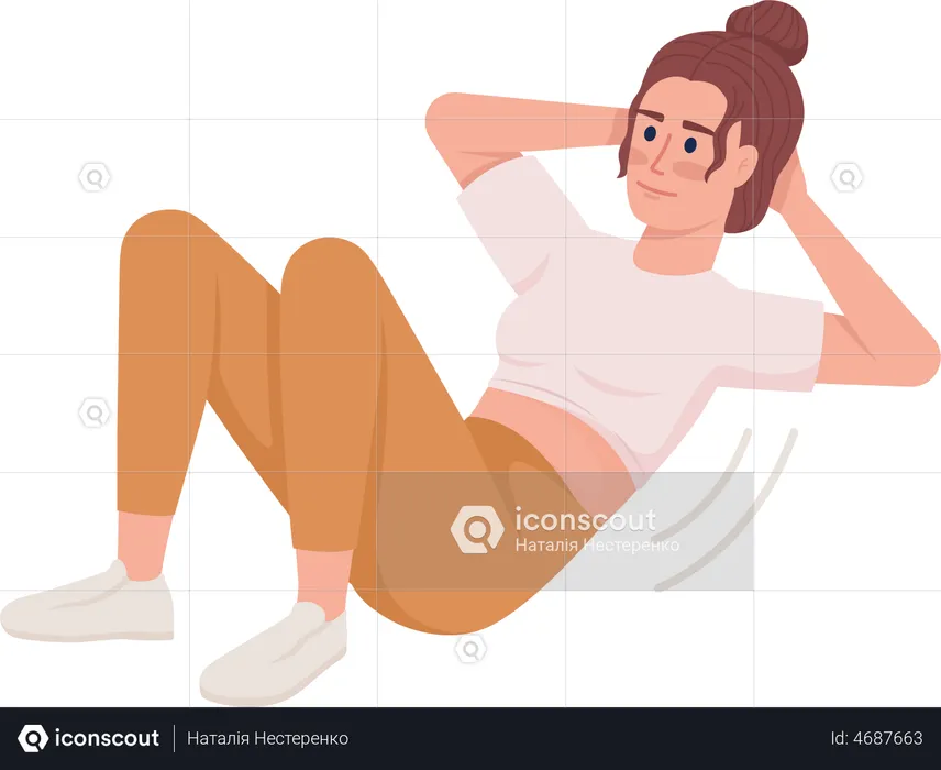 Smiling woman doing abdominal crunches  Illustration