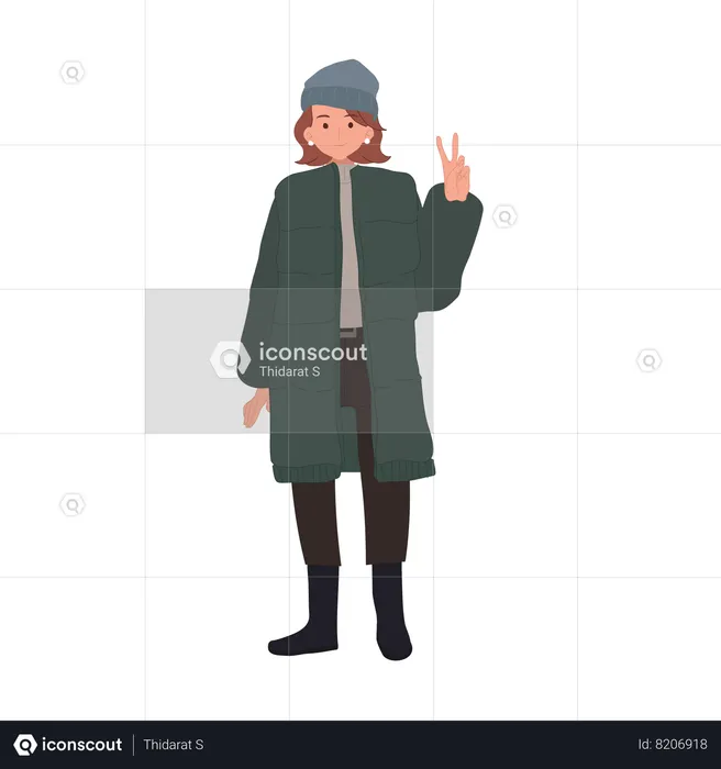 Smiling Woman in Stylish Winter Outfit  Illustration