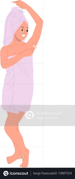 Smiling woman removing hair from armpits shaving body  Illustration