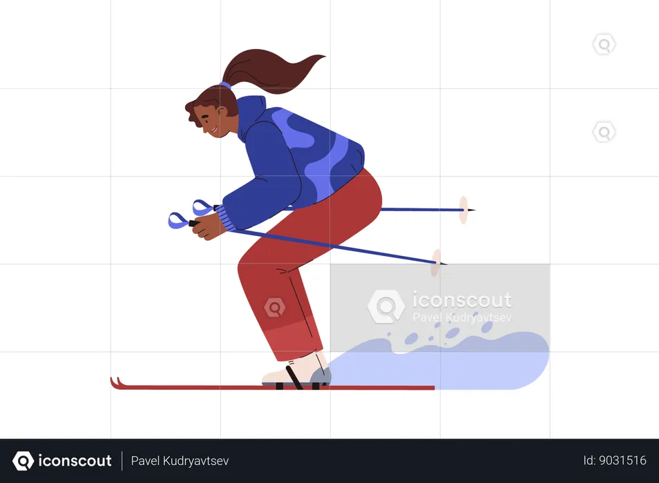 Smiling woman skiing  Illustration