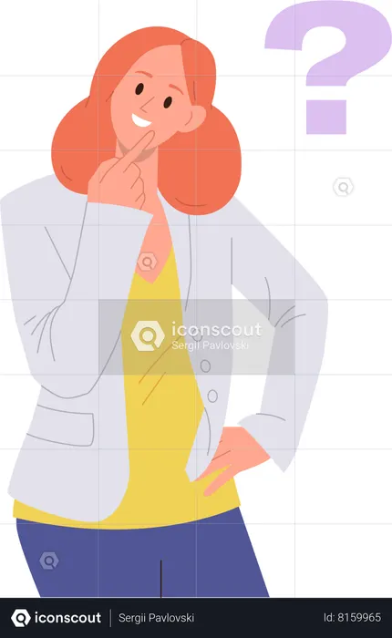 Best Smiling woman with question mark thinking Illustration download in ...